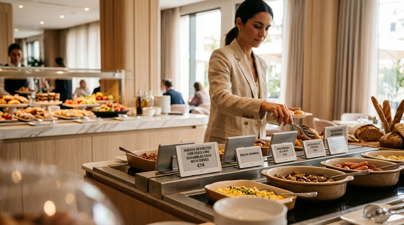 Etiquetas digitales de buffet: guía para hoteles en 2026