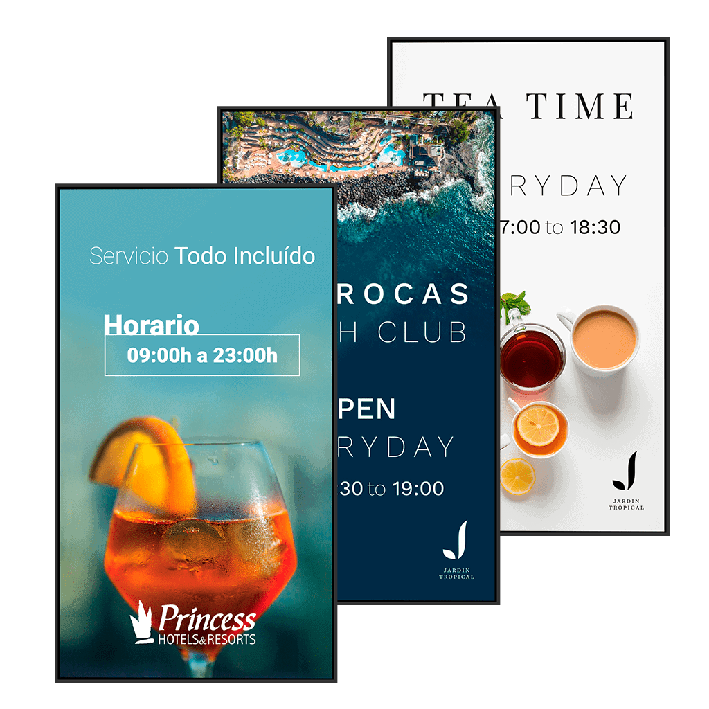 Hoteligy digital signage screens showing digital content in hotel