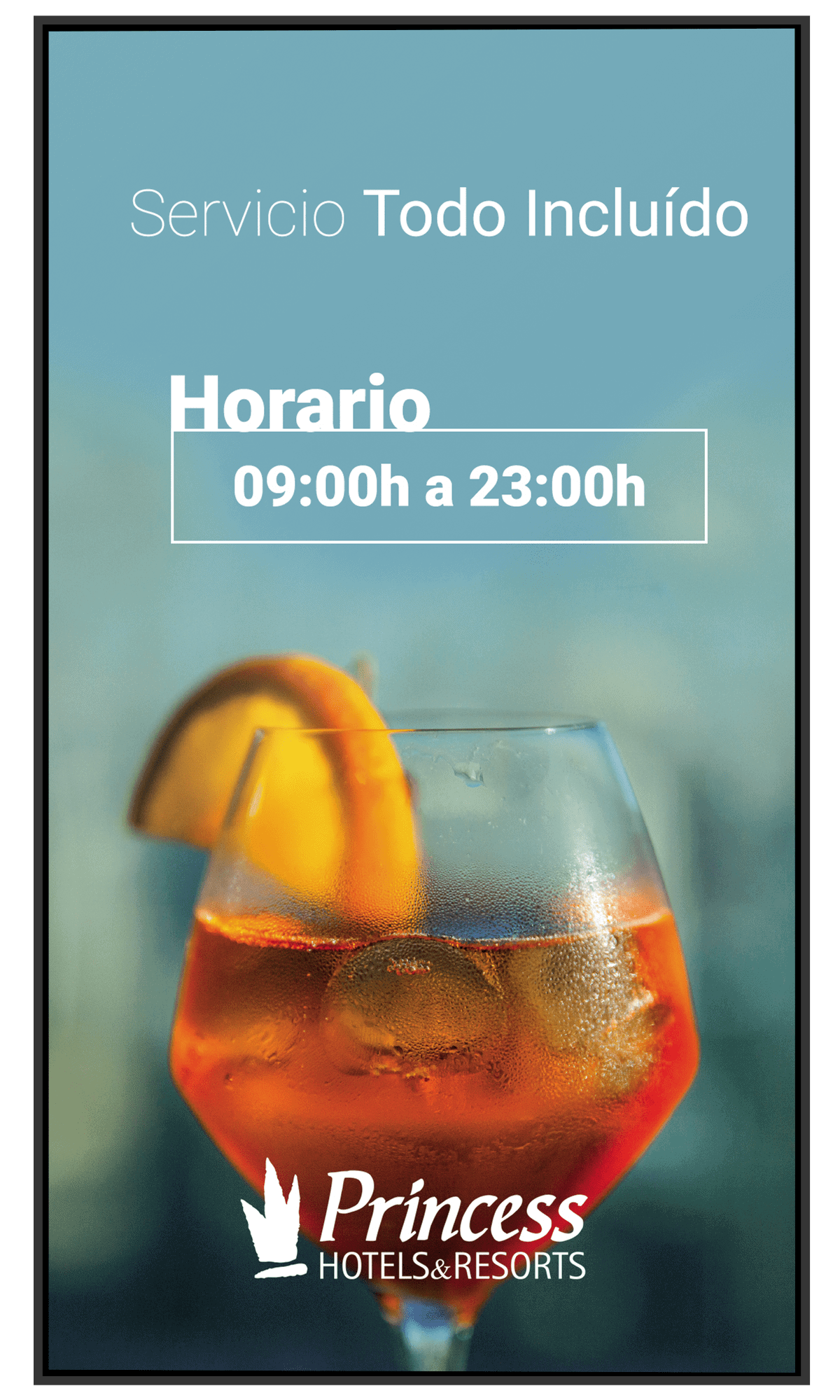 Vertical digital signage screen with all inclusive hotel content