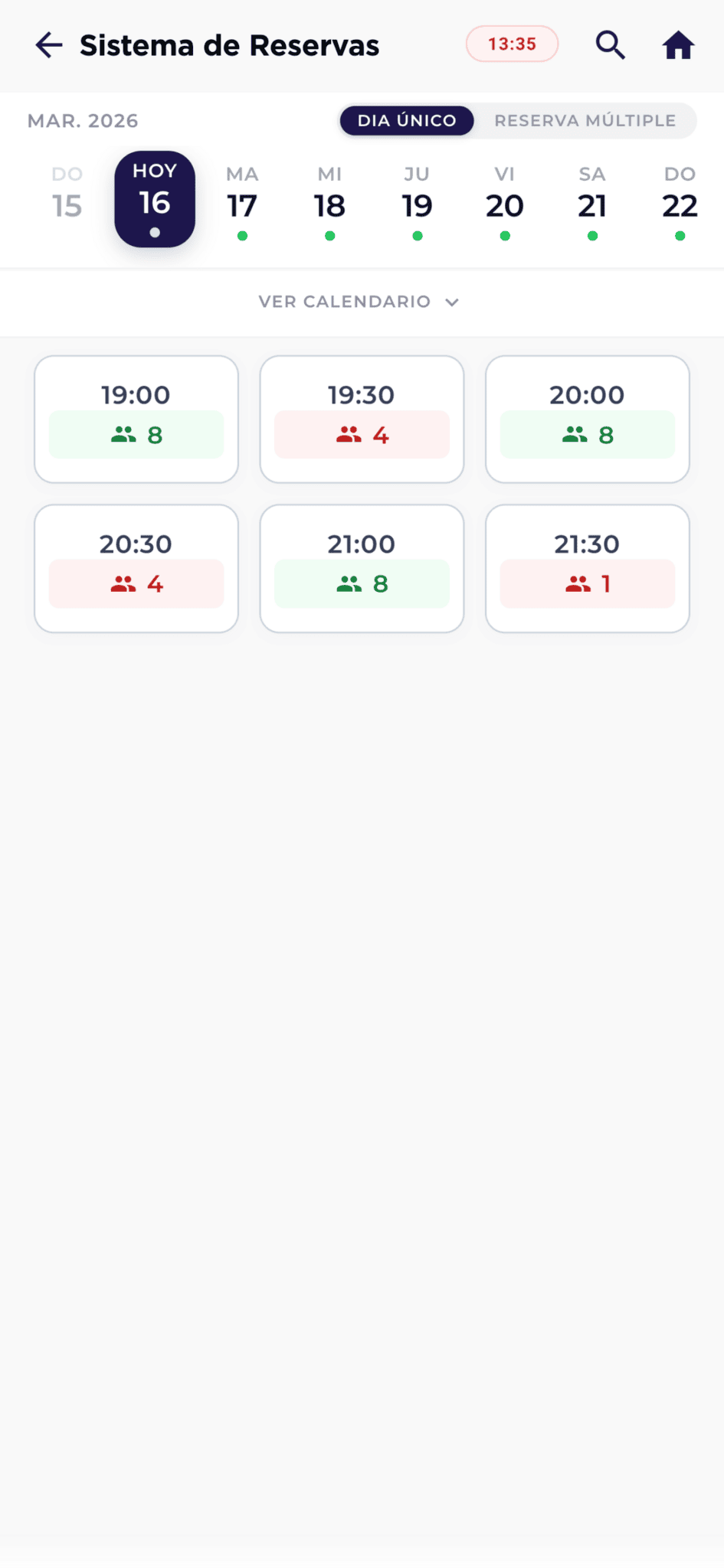 Capacity traffic light and time slots in guest booking