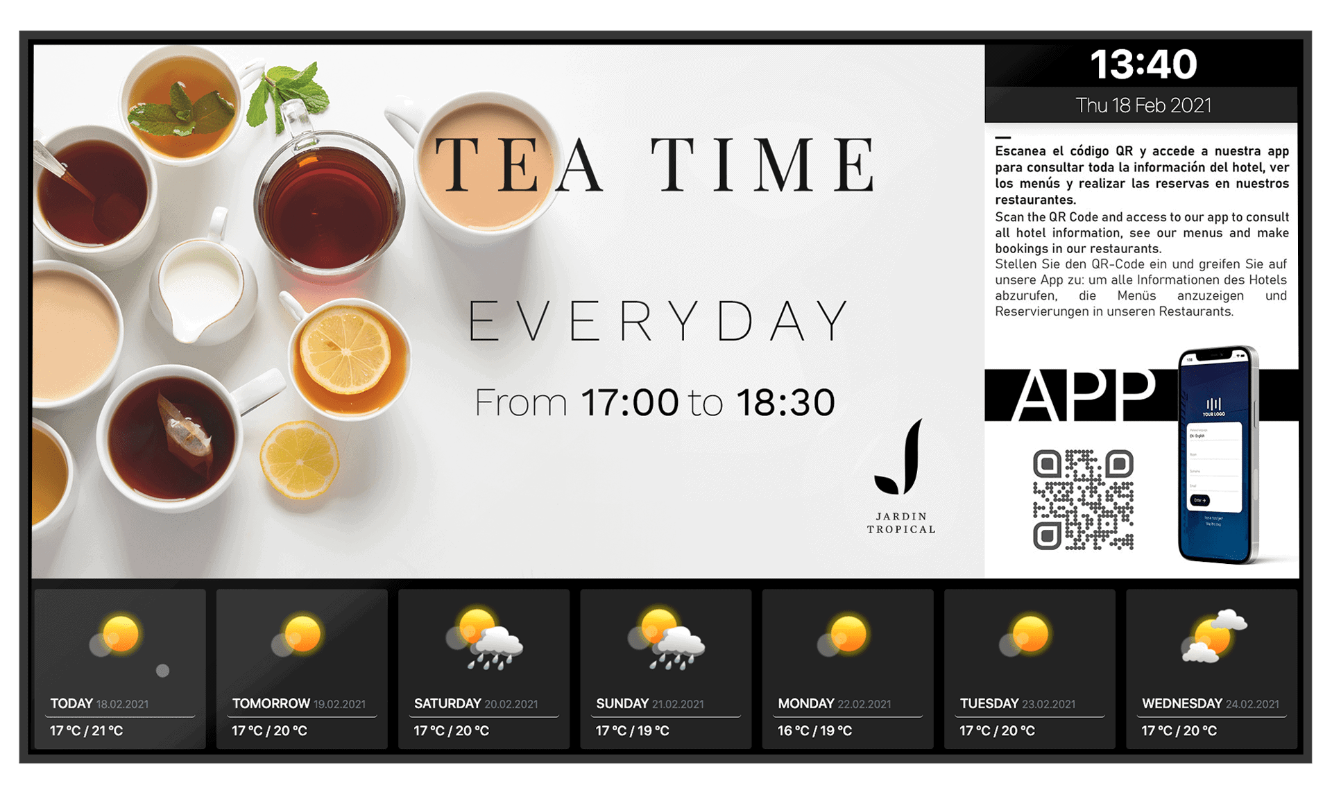 Corporate TV channel with split screen sections