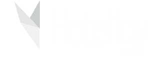 Logotipo de Hoteligy en blanco con fondo transparente