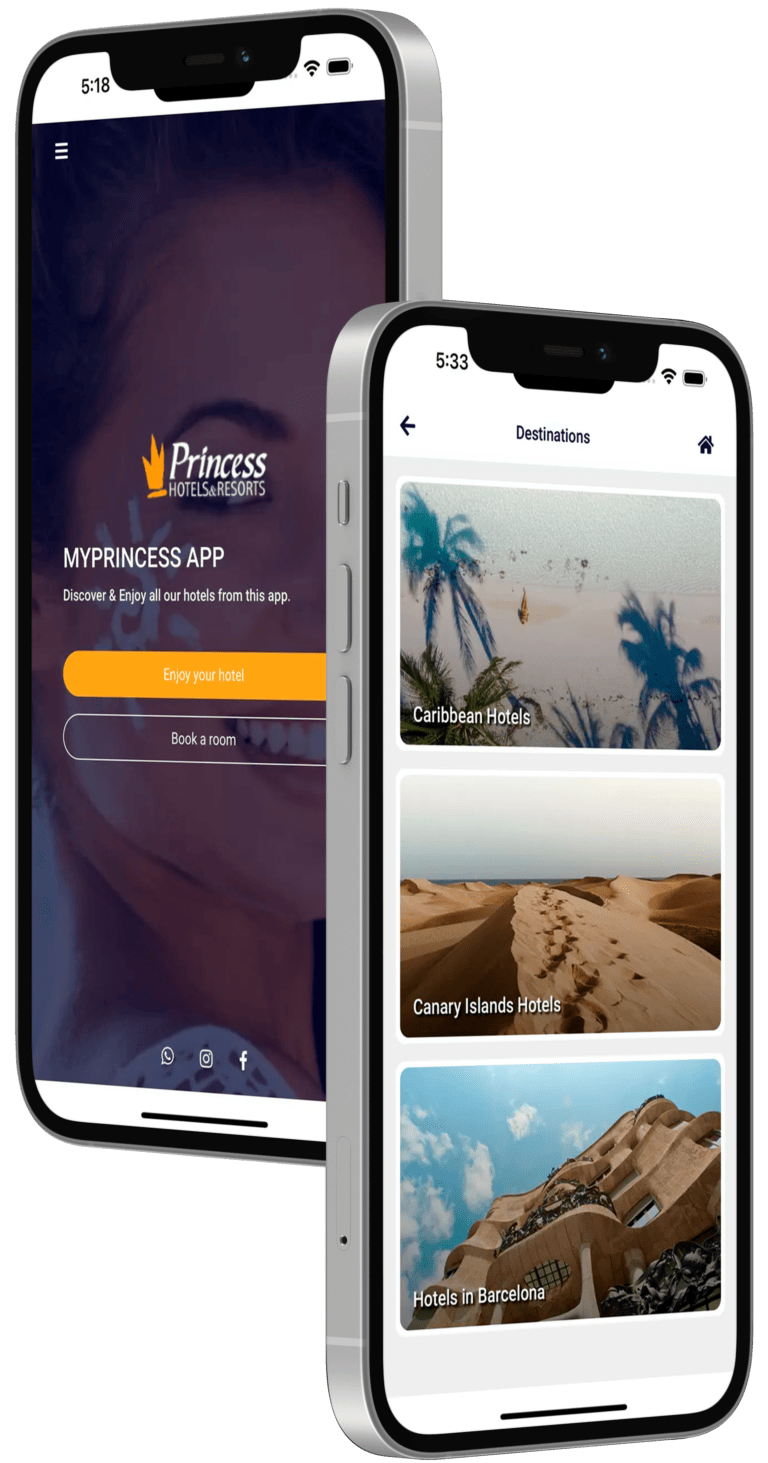 App nativa corporativa de Hoteligy para cadenas hoteleras, disponible en Android e iOS.