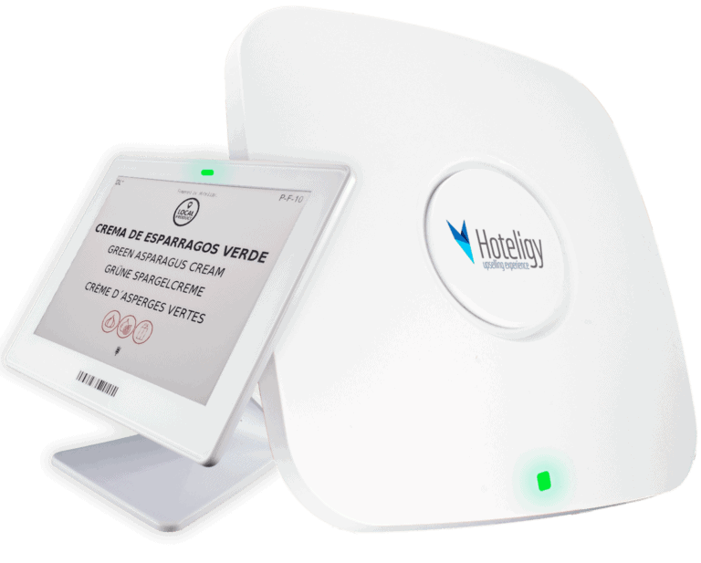 Etiqueta electrónica inteligente para buffet hotelero con tecnología Hoteligy