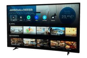 Smart TV con la app Hoteligy instalada en pantalla