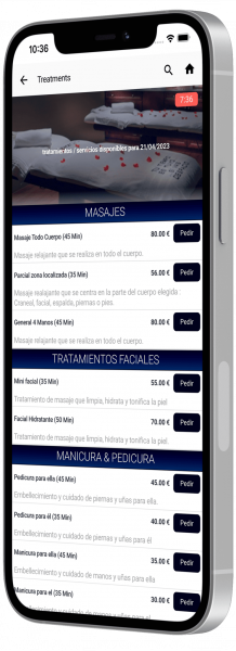 APP reserva de tratamientos spa